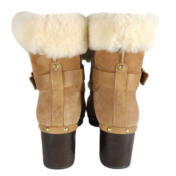 UGG Women's Brea US 9 Suede Chestnut Studded Fur Shearling Clog Boots - Picture 11 of 13